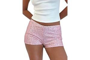 ENSSWLIZ Women's Sequins Shorts Low Waist Elastic Sparkly Party Shorts Glitter Hot Short Beach Club Streetwear