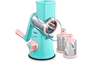 Geedel Rallador de queso, rallador para verduras con 3 hojas de tambor, rallador de tambor más rápido y fácil, cortador de verduras ideal para queso, pepino, zanahoria, nueces, etc.