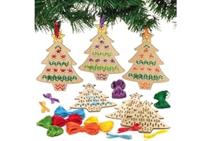 Baker Ross AX424 Kit Punto Croce Albero Di Natale In Legno - Confezione Da 5 Pezzi, Decorazioni Albero Di Natale, Attività Per Artigianato Per Bambini, Confezione Artigianale Per Natale
