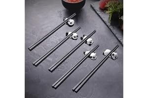 GOTRUST 5 paia di bacchette in lega cinese + 5 pezzi panda in ceramica bacchette in fibra di vetro, bacchette antiscivolo, bastoncini da ristorante, utilizzato in cucina asiatica