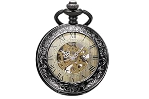 SIBOSUN Montre de poche mécanique avec chaîne, loupe demi-chasseur gravée, chiffres romains, montre pour homme et femme, coffret cadeau