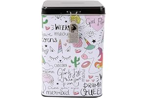 I-TOTAL® Hucha Divertida con candado y Llave, Hucha de Metal con Cierre (Unicorn)