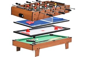 DREAMADE Table Multi Jeux 4 en 1, Football, Hockey, Ping-Pong et Billard, Table de Baby-Foots en Bois avec Accessoires, Idéal pour Maison, Bureau, Fête, pour Enfants et Adultes, 81 x 43 x 30 CM