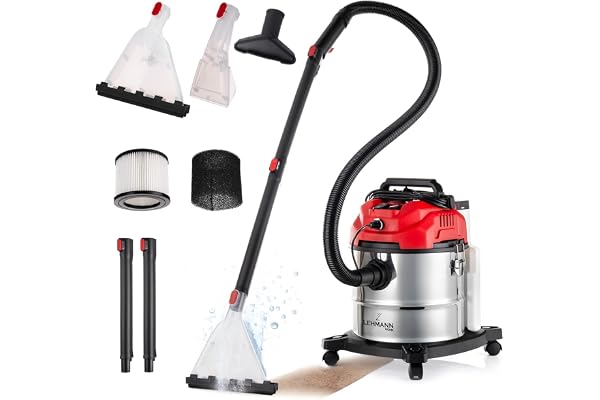 LEHMANN Shampouineuse avec Réservoir de 20L, 1600 W, Aspirateur Injecteur-extracteur avec filtre HEPA, Réservoir à détergent de 4,3L, Aspirateur nettoyeur pour Tapis, Canapé, Matelas et Voiture