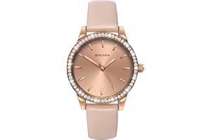 Sekonda Hailey Womens 32mm Analogue 3 Hand Quartz Watch with Rose Gold Alloy Stone Set Case Mineral Glass Buckle and Pin and PU Strap