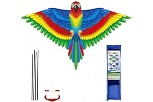 VSPEK Cometa de Loro 53x38 Pulgadas - Una Sola Línea Con Hilo y Cola Larga para Niños y Adultos Principiantes - Juegos al Aire Libre, Viaje a La Playa, Regalo