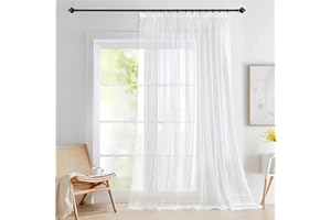 Deconovo Gardinen mit Kräuselband Voile Vorhang Wohnzimmer Dekoschal Transparent Vorhänge für Schlafzimmer Kinderzimmer Gardinenschals, 245x200 cm(HöhexBreite), Weiß, 1 Stück
