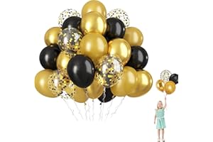 YAYAFUNFUN Black and Gold Party Balloons Set,60Pcs 12Inch Thick Latex Gold and Black Balloons Metallic Confetti Helium Balloon for Wedding Anniversary Graduation New Year Christmas Party Decorations