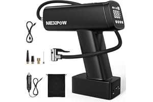 NEXPOW Compresseur d'air Portable Mini Pompe à Pneu 160 PSI 7500 mAh Pompe à air électrique 12V DC Rechargeable Compresseur de Pompe à vélo avec LED numérique pour Voiture, vélo, Moto, balles