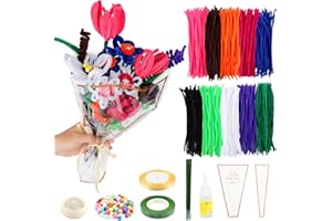 TIANCONGYUN 330 Stück 10 Farben Pfeifenputzer Bunt Set mit Blumendraht und Blumenband Chenille Stems Pipecleaners für Rosensträuße Bastelprojekte und Dekorationen