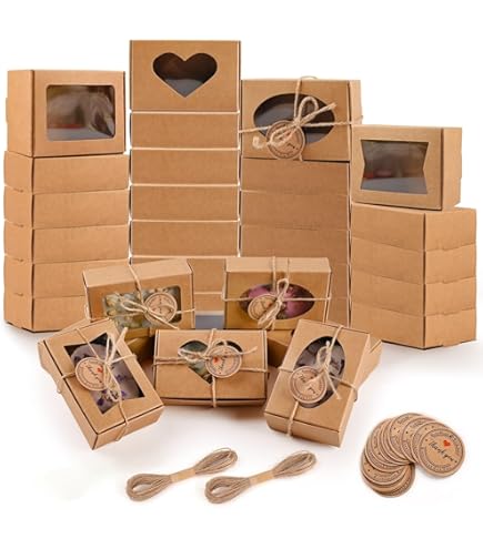 Bruine Kraftpapieren Dozen: 30 Stuks 10x10x3cm Kraftpapier Geschenkdoos, Cupcakedozen, Dessertdozen, Kleine Doosjes voor Cake en Feestjes