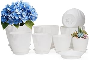 CSYY Doniczki do użytku wewnątrz, 8 sztuk plastikowych doniczek na rośliny 7,5, 7, 6,5, 6, 5, 5, 4,5, 10 cm, doniczki z tworzywa sztucznego, samonawadniające, z otworami drenażowymi i tacą, biała