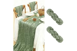 BOUBONI 2 Pack Cheesecloth Table Runner 90x300cm Boho Gauze Table Cloth for Birthday Party Wedding Baby Shower Decoration (Sage Green)