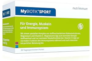 ‎NUTRIMMUN MyBIOTIK®SPORT I made by nutrimmun I Für 30 Tage I 6 aktive Bakterienkulturen I ausgewiesene Stammspezifität I Magnesium I Vitamin C I Pulver I Vegan I Glutenfrei I Laktosefrei I Laborgeprüft