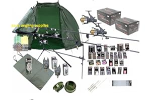ASL Deluxe Full Carp fishing Set Up/Kit Rods, Reels, Alarms, Net, Bivvy Shelter & Tackle Pack