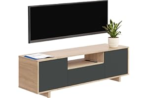 Habitdesign Modulo TV, Mobile da soggiorno, Set di mobili, modello Zaira, Finitura in rovere canadese e grigio antracite, dimensioni: 150 cm (larghezza) x 46 cm (altezza) 41 cm (profondità)
