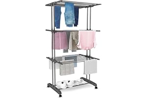 Vonia Séchoir à Linge - 3 Niveaux - Pliable - 72 x 50 x 172 cm - Peu encombrant - Gris foncé