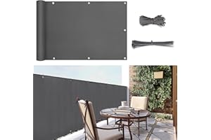 Sunula Balkon Sichtschutz Blickdicht 90x500cm, PES Balkonverkleidung Windschutz Ohne Bohren, Balkonsichtschutz mit Nylon Kabelbinder und Kordel, Patentierte Reißfeste Ösen, Wetterfest, Anthrazit