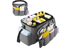 CITYCHASE Large Cleaning Caddy Organizer with Handle, Wearable Cleaning Supplies Organizer with Detachable Apron, Cleaning Caddy Bags for Housekeepers & Cleaners with Shoulder Straps, Gray