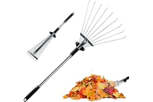 OLD TJIKKO Rechen Garten,Harke,Verstellbar Rechen,Gardena Laubrechen,Rechen aus Metall,Harke,Laubrechen,Rasenrechen-9teeth