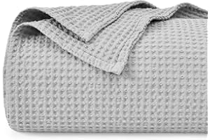 PHF 100% Cotton Waffle Blanket Double Size 150 x 200cm - Pre-Washed Soft Lightweight Throw Blanket for All Season - Perfect Blanket Layer for Couch Bed Sofa - Elegant Home Decoration Light Grey