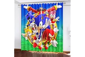SNcek Sonic Blackout Curtain Set, Anime Sonic Blackout Curtains for Bedroom, Waterproof, Sonic Opaque Fabric Curtains for Children's Room, 220 x 215 cm (W x H), 110 x 215 cm x 2.9 cm