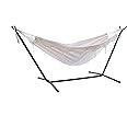 Vivere UHSDO8-00 Double Cotton Hammock with Space-Saving Steel Stand Including Carrying Bag, Natural