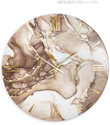 Generico Orologio da Parete, Soggiorno, Cucina, Moderno,Effetto marmo, Base legno, Lavorazione a resina, Numeri a rilievo, Diametro disponibile 40/60/80/100 cm, Made in Italy (60cm, Damasco