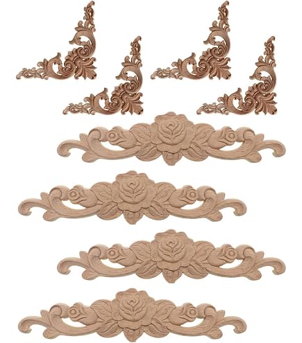 Lot 6 Moulures Décoratives Bois Sculpté - Appliques Murales Pour Meubles & Intérieur (30x7cm)