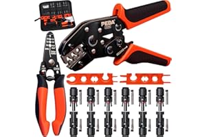 PEBA Juego de Pinzas Fotovoltaicas para Panel Solar de 2,5/4/6 mm², Conectores Macho/Hembra, Llave para Enchufe, Crimpadora y Pinza Pelacables para Instalación Fotovoltaica