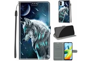 KENHONER Funda para Xiaomi Redmi A1 / A2 Carcasa, Case para Redmi A2 Plus / A1 Plus Funda Libro con Tapa Piel Case Flip Cuero,Cierre Magnético Antichoque - Lobo