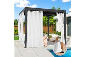 Qelus Outdoor Curtain Weatherproof, Set of 2 Non-Transparent Outdoor Curtains Waterproof with Eyelets, Decorative Curtain, Sun Protection Privacy Screen for Balcony, Garden, Patio, Gazebo, W 132 x H