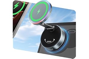 CloudValley per MagSafe Supporto Caricatore per Auto, Ricarica Wireless Rapida 15W e Ventosa a Vuoto Rotante 360°, Supporto Magnetico con Luce RGB per iPhone 17-12/Cruscotto/Parabrezza/schermo