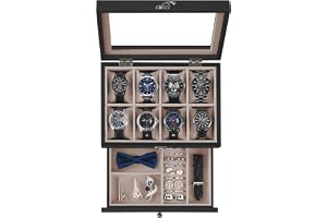 SONGMICS Klockbox med 8 fack, JOW008B01 | Klocklåda, smyckesförvaring, klockkudde, present till dina nära och kära, bläcksvar
