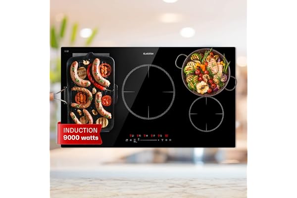 Klarstein Plaque Induction 9000W, Plaque de Cuisson Électrique Encastrable à 5 Feux avec Contrôle Tactile, Fonction Boost, Sécurité Enfant, et Design Élégant pour Cuisine Moderne