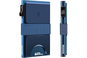 TOYFID Slim Wallet for Men-Metal Card Holder Wallet,Minimalist Pop Up Mens Wallet,RFID Blocking Business Card Case Wallet with Backplate & Cash Band for Quick Card Access
