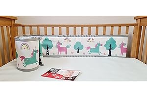 AiRoya Breathable Mesh Cot Bumper for 2-Sided Cot and Cotbed with Solid Ends, BS EN 16780 Safety Compliance (Unicorn Print)