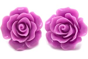 Bluebubble ENGLISH ROSE 22mm Lavender Lilac Purple Carved Rose Stud Earrings on Gift Card