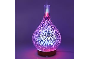 CINY Diffusore di Oli Essenziali Per Aromaterapia, Mini Diffusore Di Aromi 3D da 100 ml, Chiusura Automatica Senza Acqua, Fuochi d'Artificio In Vetro 7 Colori Luci a LED per ufficio Home