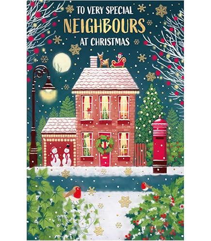 Weihnachtskarte 'Special Neighbours' – Modernes Design Mit Weihnachtsbaum & Kamin, Inkl. Umschlag