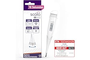 ‎SCALA scala SC 28 flex Fieberthermometer digital – 10 Sek. Messzeit, flexible Spitze, Fieberalarm, wasserdicht – oral, rektal & axillar – weiß – für Baby, Kinder & Erwachsene
