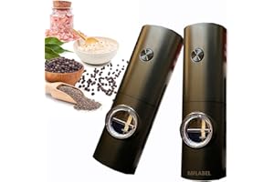 MFLABEL 2PCS Salt and Pepper Grinder Set, Electric Grinder, Adjustable Coarseness - Easy to Use and Fill, Battery Operated, Black