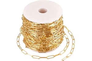 FASHEWELRY Catena a maglia ovale piatta, 25 m/rotolo, dorata, 18 x 6 mm, per choker, collane e per la realizzazione di gioielli