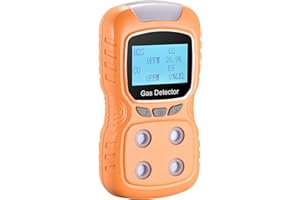 Scondaor Portable Multi Gas Detector, Handheld Air Quality 4 Gas Monitor Digital LCD Display, Rechargeable Lithium Battery Powered 4 Gas Analyzer with Voice Type Alarm (Orange)
