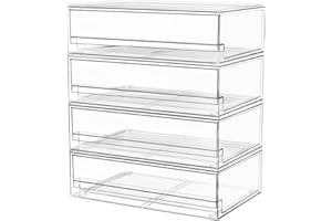 A-LuGei 4er Set 𝗚𝗿𝗼ß 𝗙𝗹𝗮𝗰𝗵𝗹𝗮𝗴𝗲𝗿𝘂𝗻𝗴 Schubladen Organizer Schminktisch, Stapelbar Make up Organizer Schublade Kosmetik, Schubladenbox mit Deckel für Badezimmer Schrank Küchen Kühlschrank