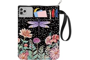 CRASPIRE Custodia protettiva per libri con libellula, copertina per libri con luna e fiori, in tessuto lavabile, con cerniera e tasca extra sulla manica, per amanti dei libri, regali per compagni di