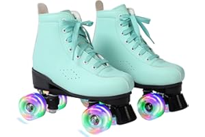 VENIVETA Roller Skates for Girls and Adult,Classic Retro Quad Skates for Women and Man with 8 Light up Wheels,Lace Up Double Row High-top PU Leather Roller Boots for Boys,Use Indoor and Outdoor