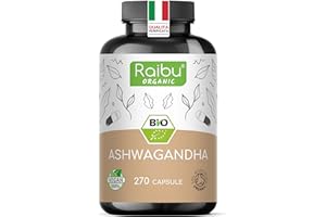 RAIBU Ashwagandha Bio - 2400 mg Dose Giornaliera - 270 Capsule - Alto dosaggio - Radice di Ashwagandha in Polvere Qualità Biologica Senza Additivi di Produzione Europa