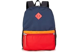 HawLander Little Kids Backpack, Toddler School Bag for Boys Aged 3 4 5 6 7 Years, with Chest Strap, Navy Red