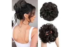 Mtuihfo Messy Bun Hair Piece, Wavy Curly Messy Bun Scrunchie, Thick Tousled Hair Pieces for Women Girl(Black Brown）